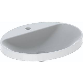 Geberit VariForm håndvask til indbygning oval, med hylde og hanehul: B=60cm, T=48cm, Hanehul=Midtpå, Overløb=Uden, Hvid / KeraTect