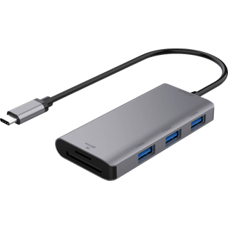 USB-C hub til 3 x USB-A 3.0 + SD/microSD Kortlæser - Grå