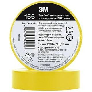 Temflex 155 el-vinyltape 19mm×20m gul