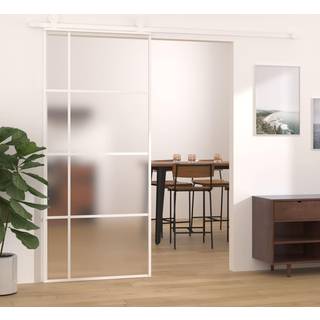 skydedør 90x205 cm hærdet matteret glas og aluminium hvid