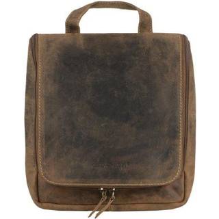 Greenburry Kulturbeutel Leder 22x25cm "Vintage" antikbraun, Waschtasche, Kulturtasche zum Aufhängen, für Damen und Herren