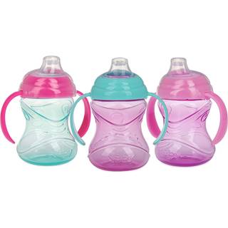 Nuby 3 stykker no-spill greb n sip cup med silikone bl?d flex tud 2 h?ndtag med clik it lock funktion pige 10 ounce