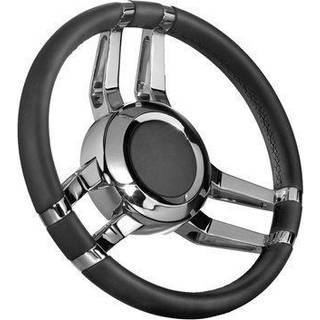 Bådrat motorbåd Isotta Carlotta, rustfrit stål med læder, Ø350 mm, med nav, passer 3/4" (19 mm) rataksel, sort