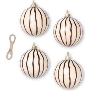 Christmas Glass Ornaments - Lines - Set of 4 - Red Brown