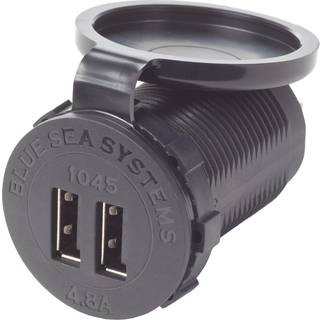 USB-stik Blue Sea Systems, indbygget, sort, 12 V / 24 V, 4.8 A, USB-A + USB-A, med låg
