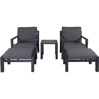 Venture Design Barcelona cafésæt Sort med grå hynde 2 lænestole, 2 fodskamler & bord 50x50 cm