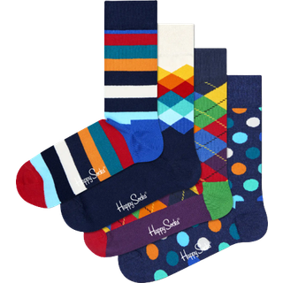 4-Pack Multi-Color Socks Gift Set | Classic Crew Socks - Navy, White, Orange, Blue, Green, Turquoise - 41-46