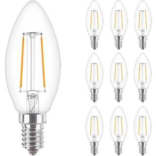 Fordelspakke 10x Philips Corepro LED Kerte E14 filament klar 2W 250lm - 827 ekstra varm hvid | erstatter 25W