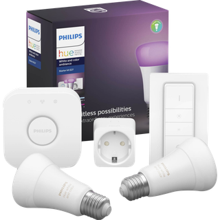 Philips hue startsæt 2 lyskilder 9w e27 wca 1 bridge 1 switch 1 plug bluetooth