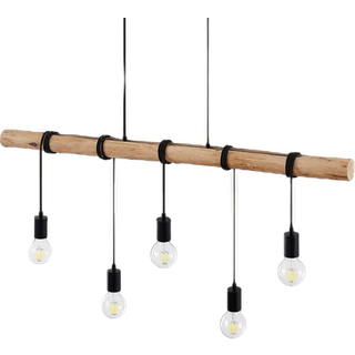 Lindby hængelampe Rom, 5 lyskilder, træ, reb, sort, 116 cm