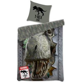 Dinosaur sengetøj - 140x200 cm - T-rex - Dynebetræk med 2 i 1 design - Dino sengesæt i 100% bomuld