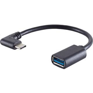 USB-C han til USB-A 3.0 hun kabel - Vinklet - 12 cm - Sort