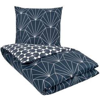 Bomuldssatin sengetøj - 150x210 cm - Hexagon mørkeblå - 2 i 1 design - By Night