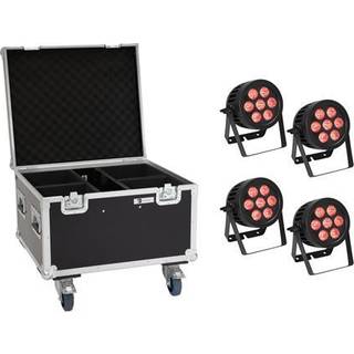 Eurolite sæt: 4 x LED IP PAR 7x8W QCL Spot + Case with wheels