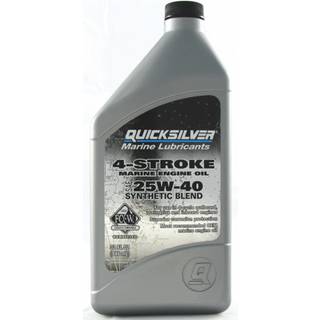 Delsyntetisk olie til 4-takt indenbords- &amp; påhængsmotorer Quicksilver 4-Stroke Marine Engine Oil Synthetic Blend, til benzinmotorer, 25W-40, NMMA FC-W, 1 liter