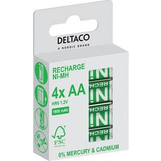 DELTACO Ultimate Ni-Mh genopladelig, LR6/AA størrelse, 1900mAh, 4-pak (SG)