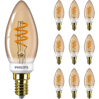 Fordelspakke 10x Philips MASTER Value LED Kerte E14 Vintage filament guld 2.5W 136lm - 927 ekstra varm hvid | bedste farvegengivelse - dæmpbar - erstatter 25W