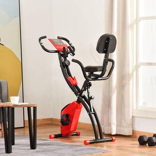 HOMCOM 2-In-1 Upright Exercise Recumbent Bike Adjustable Resistance Stationary Fitness Home Gym Foldable w/ Armrests LCD Monitor Cycling Wheels Red