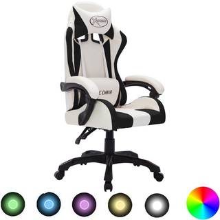 gamingstol m. LED-lys RGB-farver kunstlæder hvid og sort
