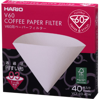 Hario V60 kaffe papir filter, 3 kops 40 stk, bleget