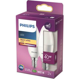 FORÅRSUDSALG - E14 - Philips LED Kerte Pære - Mat - 5.5W - 470lm  2-pak