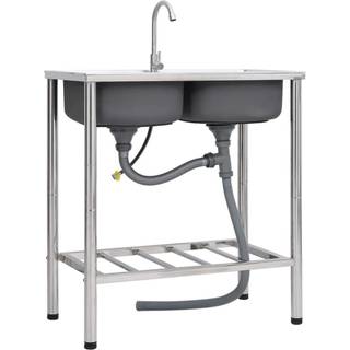 campingvask med hane dobbeltvask rustfrit stål