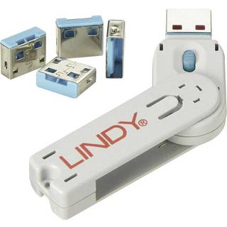 USB-A PC Port Blocker -  4 låse / 1 nøgle - Blå