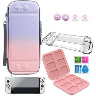 Nintendo Switch OLED-etui med tilbehør Pink / Blå 8 dele