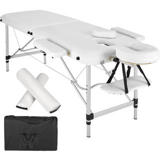 Massagebriks med 2 zoner, polstring, massageruller og aluminiumsstel - hvid