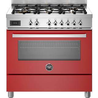 PRO96L1EROT Professional gaskomfur med ovn, 90 cm, rød