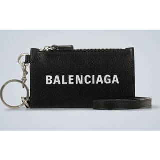 Balenciaga - Logo-Print Full-Grain Leather Cardholder with Lanyard - Men - Black