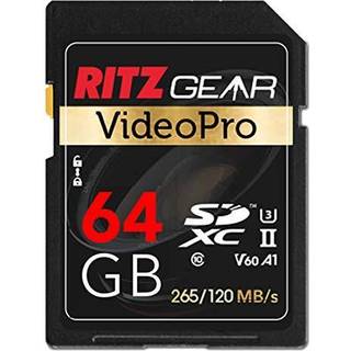 Ritz Gear 64 GB h?jhastigheds SDXC UHS-II SD-kort C10 U3 V60 Full-HD & 8K hukommelseskort til DSLR-biografkvalitets videokameraer