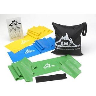 Black Mountain Products Therapy träningsband med motståndsband som bär falldörrankare och startguide gulblå grön