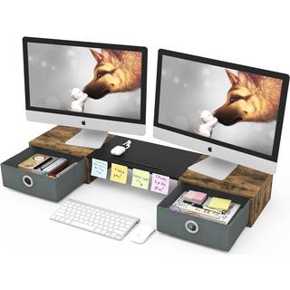 Westree Dual Monitor Stand Riser med to skuffer ekstra stor opbevaring til 2 sk?rme Desktop Oraganizer Computer Laptop Screen Printer TV