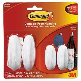 Kommando designer hooks Variety Pack White 2-Small 2-Medium 4-strips Organisation & dekorere skaderfri