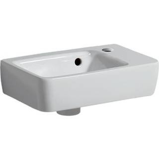 Geberit Renova Plan håndvask kompakt: Hvid / KeraTect, B=36cm, H=14.5cm, T=25cm, Hanehul=Til højre, Overløb=Synlig