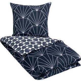 Bomuldssatin sengetøj - 140x220 cm - Hexagon blåt sengetøj - 2 i 1 design - By Night sengesæt