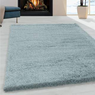 Fluffy Shaggy tæppe Ensfarvet - Blå - 200x290