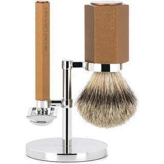 Mühle x Mark Braun Hexagon Barbersæt med DE-skraber, Silvertip Barberkost og holder, Aluminium Bronze