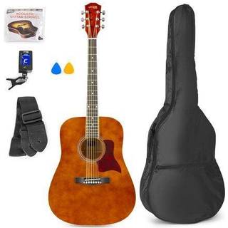 Western Guitar Pakke med taske, digital-tuner, plektre, rem og ekstra strengesæt