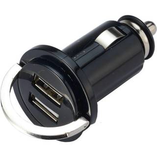 12/24V oplader / biloplader, indbygget, sort, 12 V / 24 V, 2.1 A, USB-A + USB-A