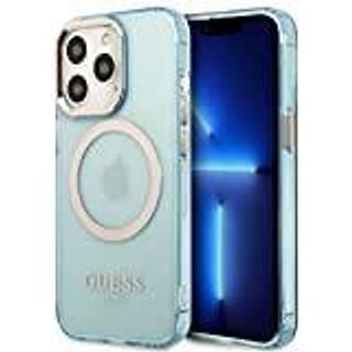 Guess iPhone 13 Pro Max blå hardcase med guldkant gennemsigtig MagSafe