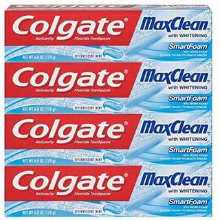 Colgate Max Clean Whitening Foaming Toothpasta med fluorid brusende mynt 6 ounce 4 Pack