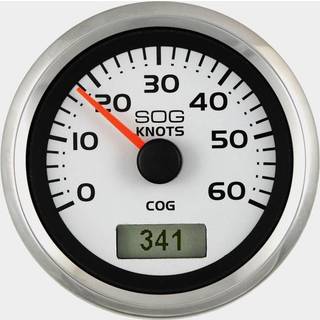 Knobmåler Veethree GPS Speedometer Argent, Ø86 mm, 12 V, GPS NMEA 0183, sølv/sort/hvid, 0 - 30 knob, uden giver