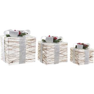 Dekorative Æsker med hvid LED lys 25 x 25 x 28 cm (3 Dele)