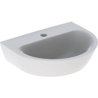 Geberit Renova håndvask med overløb asymmetrisk: Hvid / KeraTect, B=45cm, H=17.3cm, T=36cm, Hanehul=Midtpå, Overløb=Uden