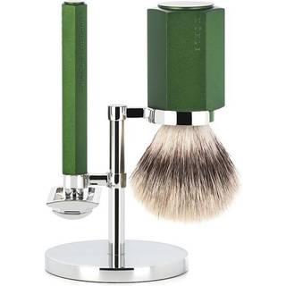 Mühle x Mark Braun Hexagon Barbersæt med DE-skraber, Barberkost og holder, Aluminium Forest