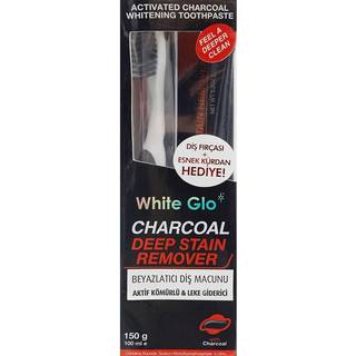 Tandblegning Tandpasta + Tandbørste White Glo CHARCOAL Deep Stain Remover