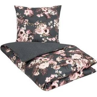 Sengetøj 150x210 cm - Vendbart design i 100% Bomuldssatin - Flowers & Dots grågrøn - Sengesæt fra By Night