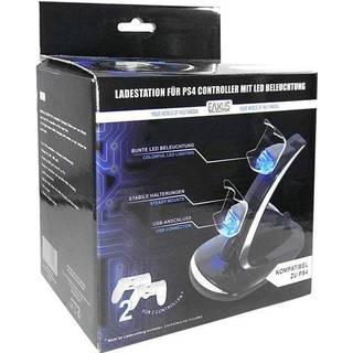 Opladningsstation for 2x PS4-kontroller med farvestærk LED-belysning